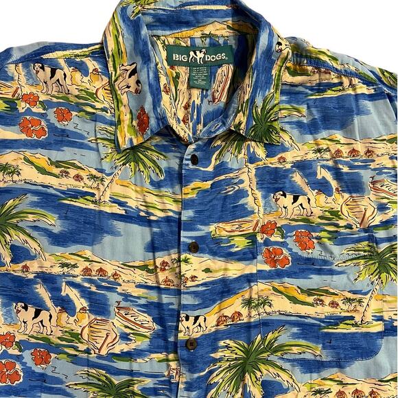 VTG Big Dogs Floral Hibiscus Palm Tree Button up Shirt Hawaiian w/ Pocket Men 3X - Picture 3 of 13